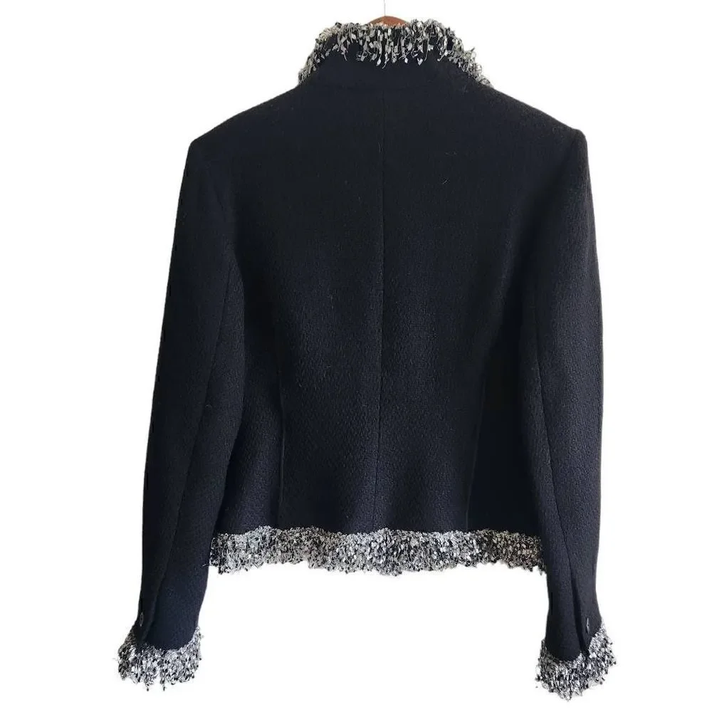 Simorra Barcelona Jacket Blazer Womens 10 Wool Fringe Button Front Career Work L